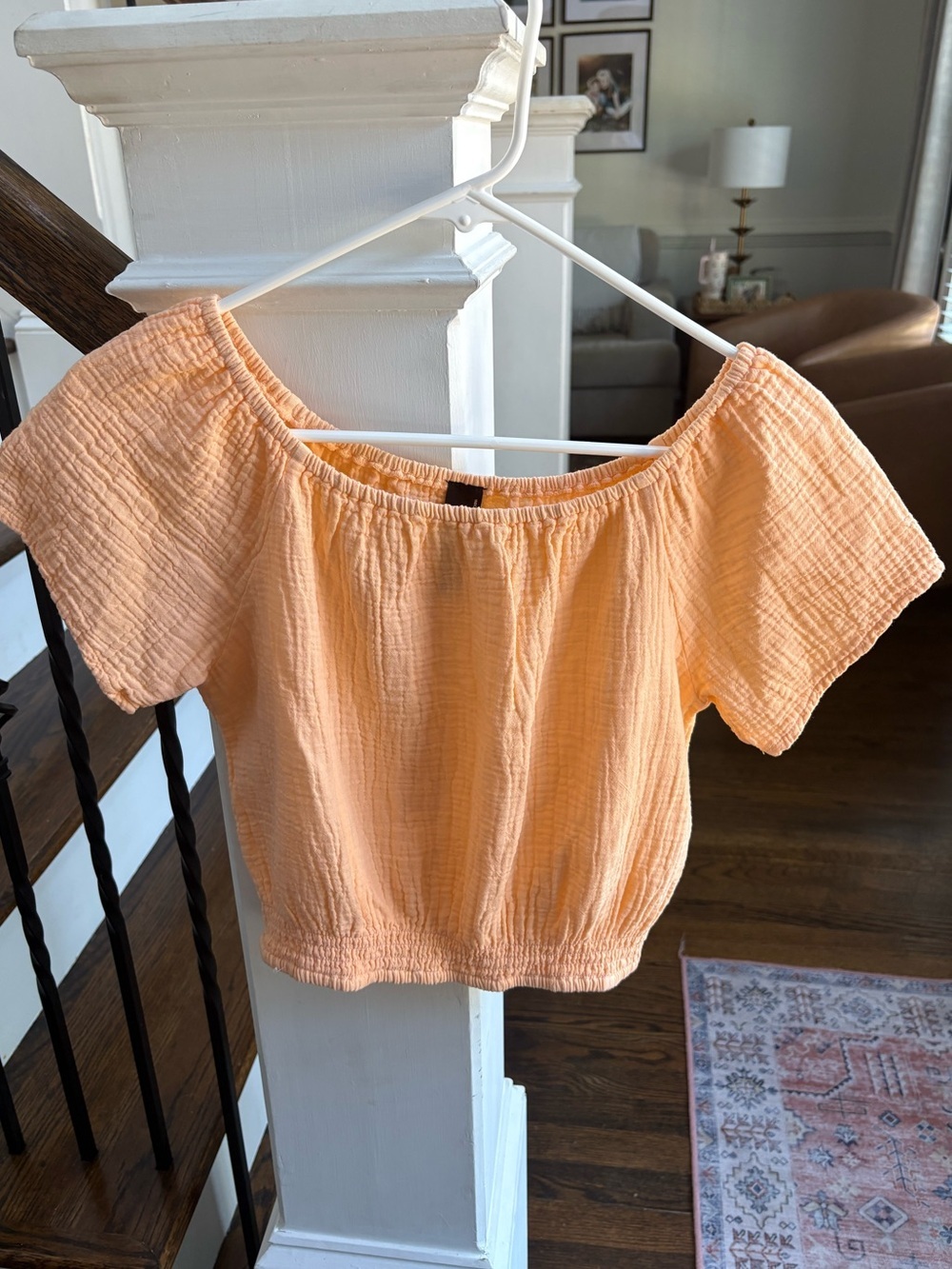 bobi Peach Textured Off-Shoulder Crop Top